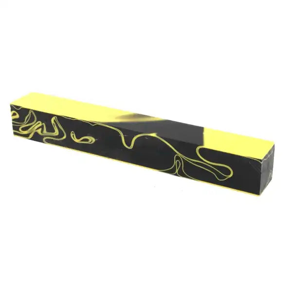 Black & Yellow Swirls (Yellow Jacket) - Acrylic Kirinite Pen Blank 5056451410399 - Kirinite Pen Blanks