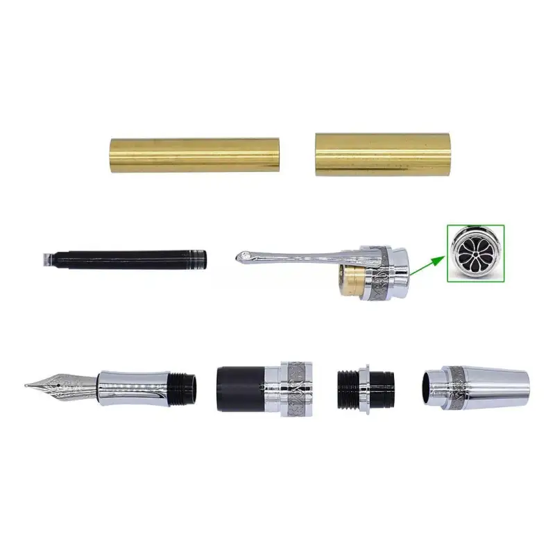 Chrome & Black Titanium New Majestic Fountain Pen Kit - Pen Kit