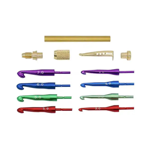Gold & Colour Crochet Hook Kit (Knurled) CROCH-KNUR-GLD-COL - Project Kit