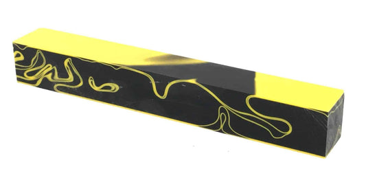 Black & Yellow Swirls - Acrylic Kirinite Pen Blank - UK Pen Blanks