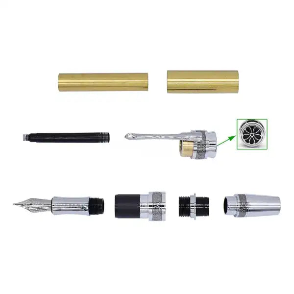 Chrome & Black Titanium New Majestic Fountain Pen Kit MAJESTIC-F-CBWB - Pen Kit