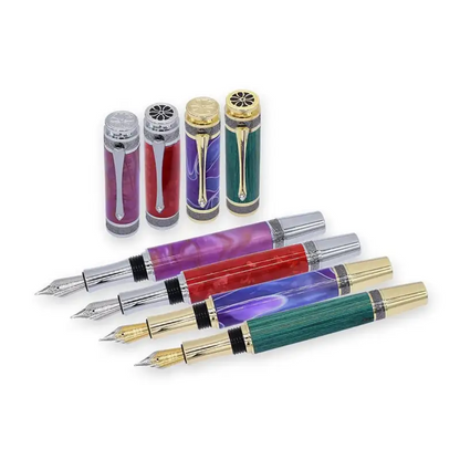 Chrome & Black Titanium New Majestic Fountain Pen Kit - Pen Kit