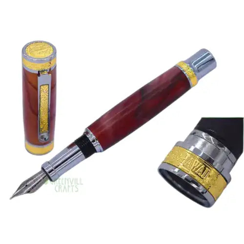 Hawaiian Love Fountain Pen Kits - Chrome & Gold - Pen Turning Kits