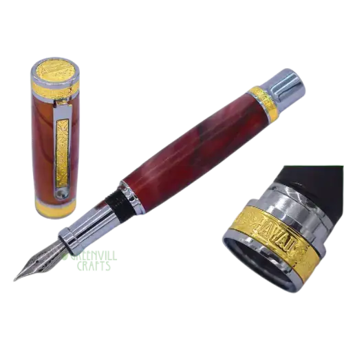 Hawaiian Love Fountain Pen Kits - Chrome & Gold - Pen Turning Kits