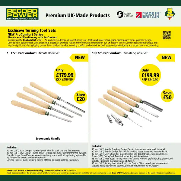 ProComfort Master Woodturning Collection - Record Power - Woodturning Tools