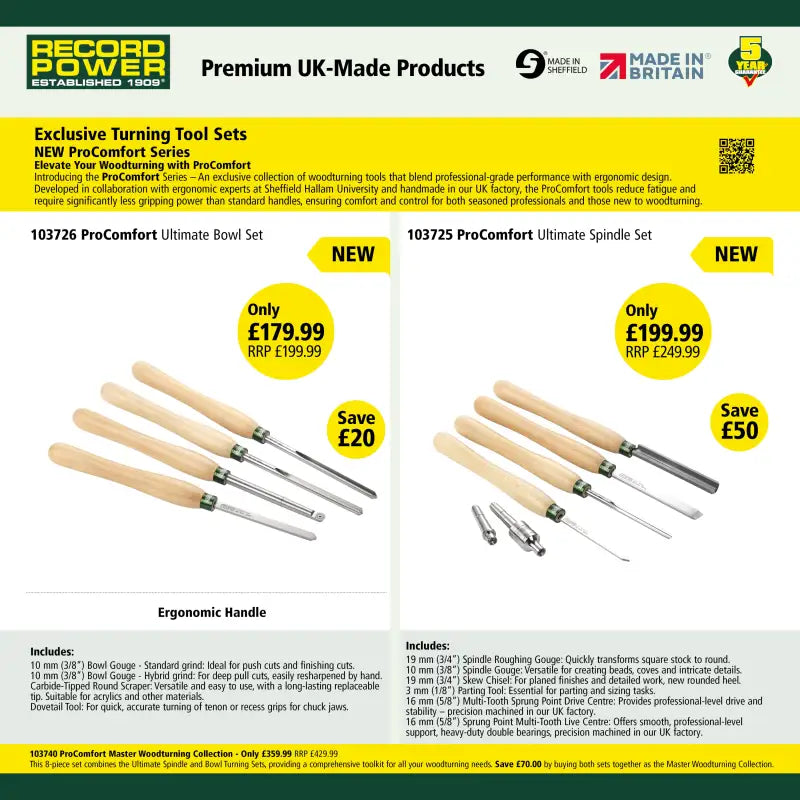 ProComfort Ultimate Bowl Turning Set - Record Power - Woodturning Tools