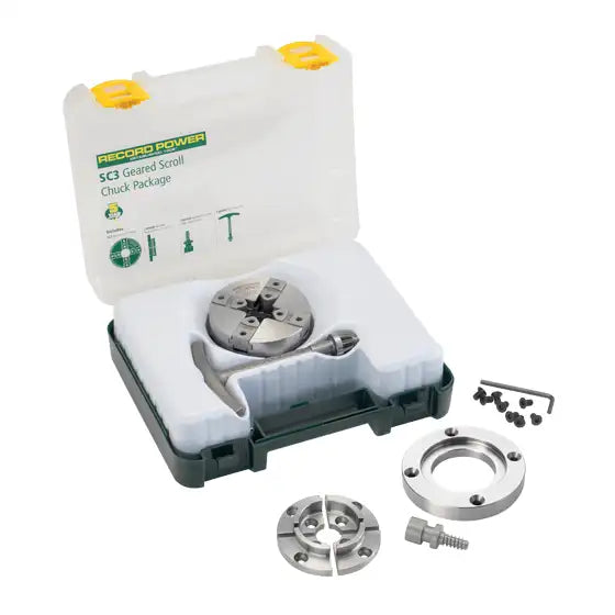 Record Power SC3 Scroll Chuck Package with 87 mm (3 1/2’’) Faceplate 3/4’’ x 16 TPI 61064
