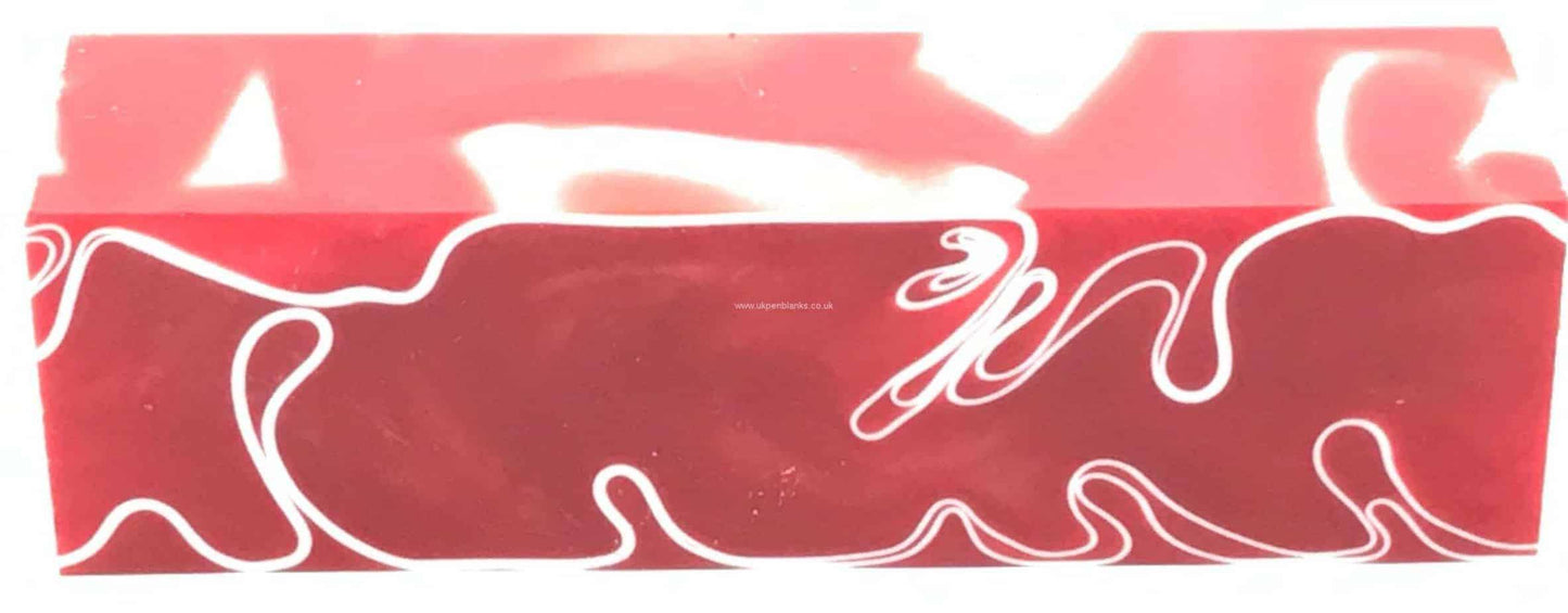 200mm Red/White Strawberries & Cream - Kirinite Pen Blank - UK Pen Blanks